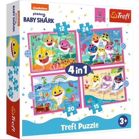 Puzzle 4w1 (12,15,20,24) Rodzina Rekinów Baby Shark 34378