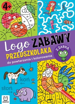 Logo zabawy przedszkolaka. Do powtarzania i kolorowania z żabką